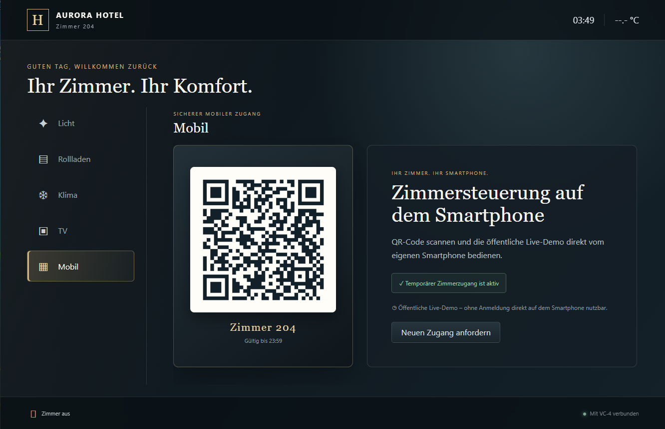 VisuLine Hotel-XPanel mit mobiler Zimmersteuerung