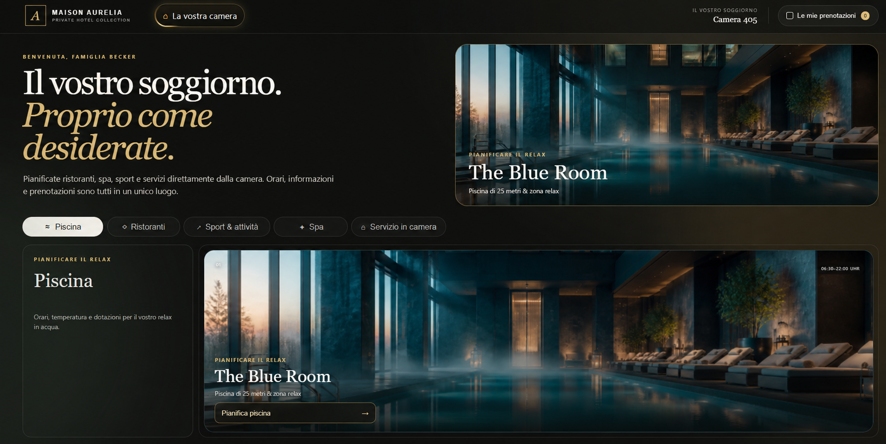 Interfaccia Hotel 21 per servizi alberghieri e prenotazioni