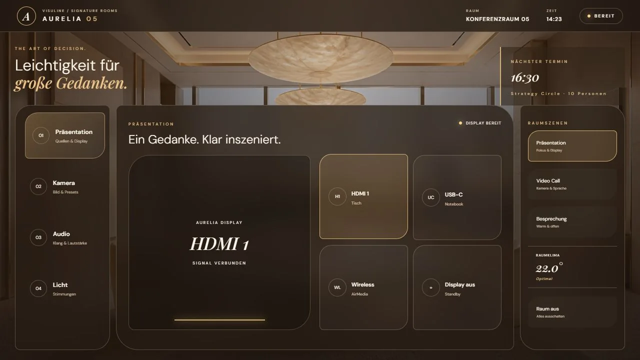 Aurelia Boardroom: Crestron CH5 Konferenzraum