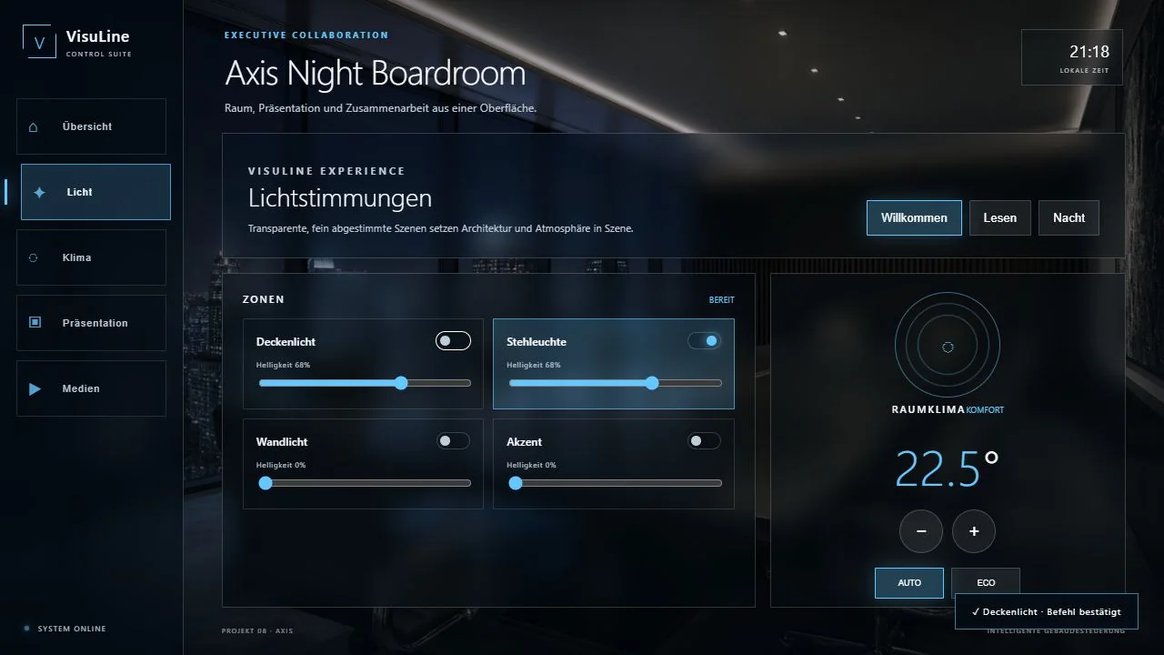 Axis Night Boardroom: Crestron CH5 Konferenzraum