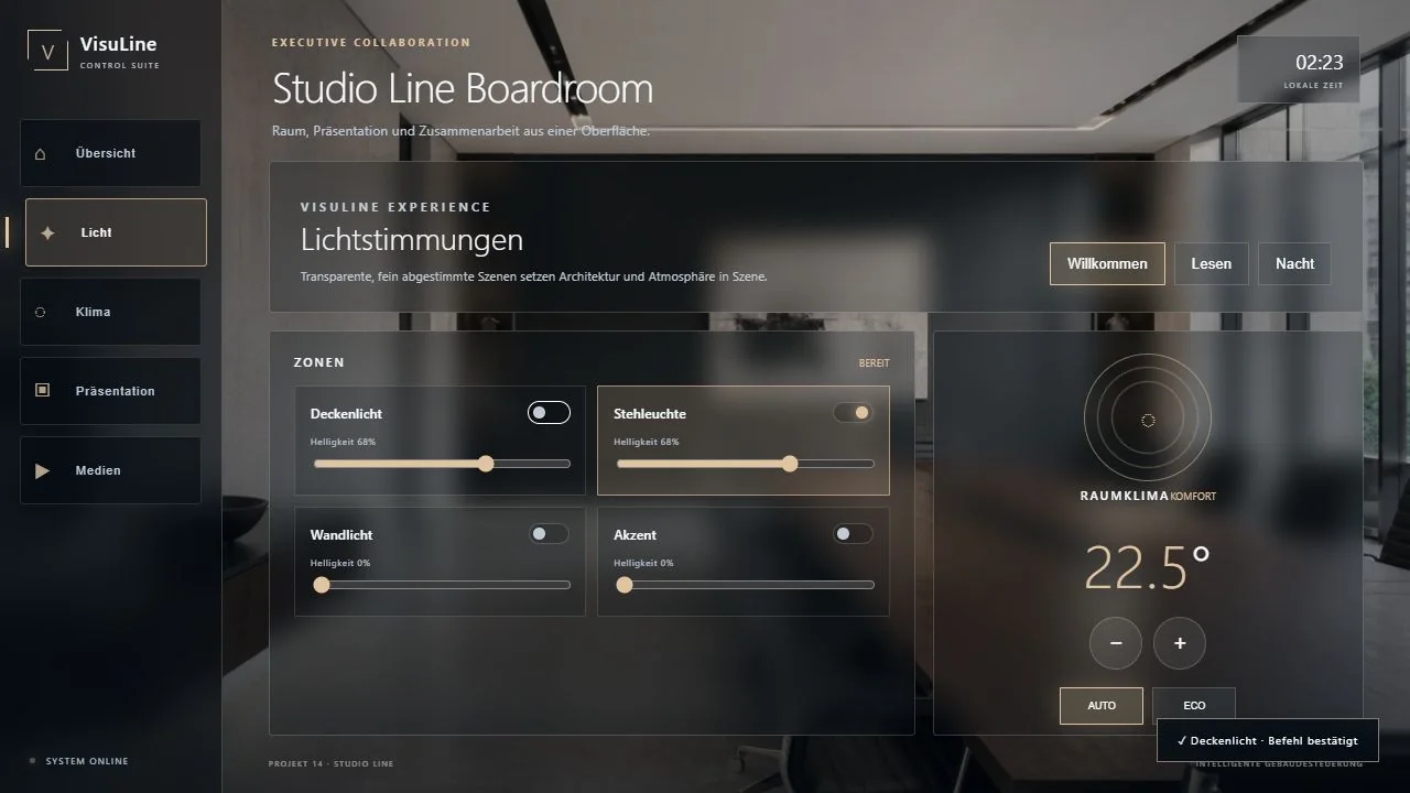 Studio Line Boardroom: Crestron CH5 Konferenzraum