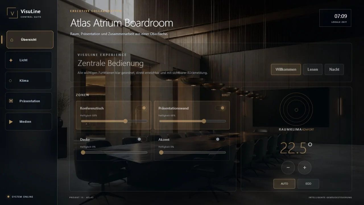 Atlas Atrium Boardroom: Crestron CH5 Konferenzraum