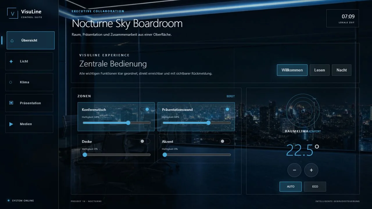 Nocturne Sky Boardroom: Crestron CH5 Konferenzraum