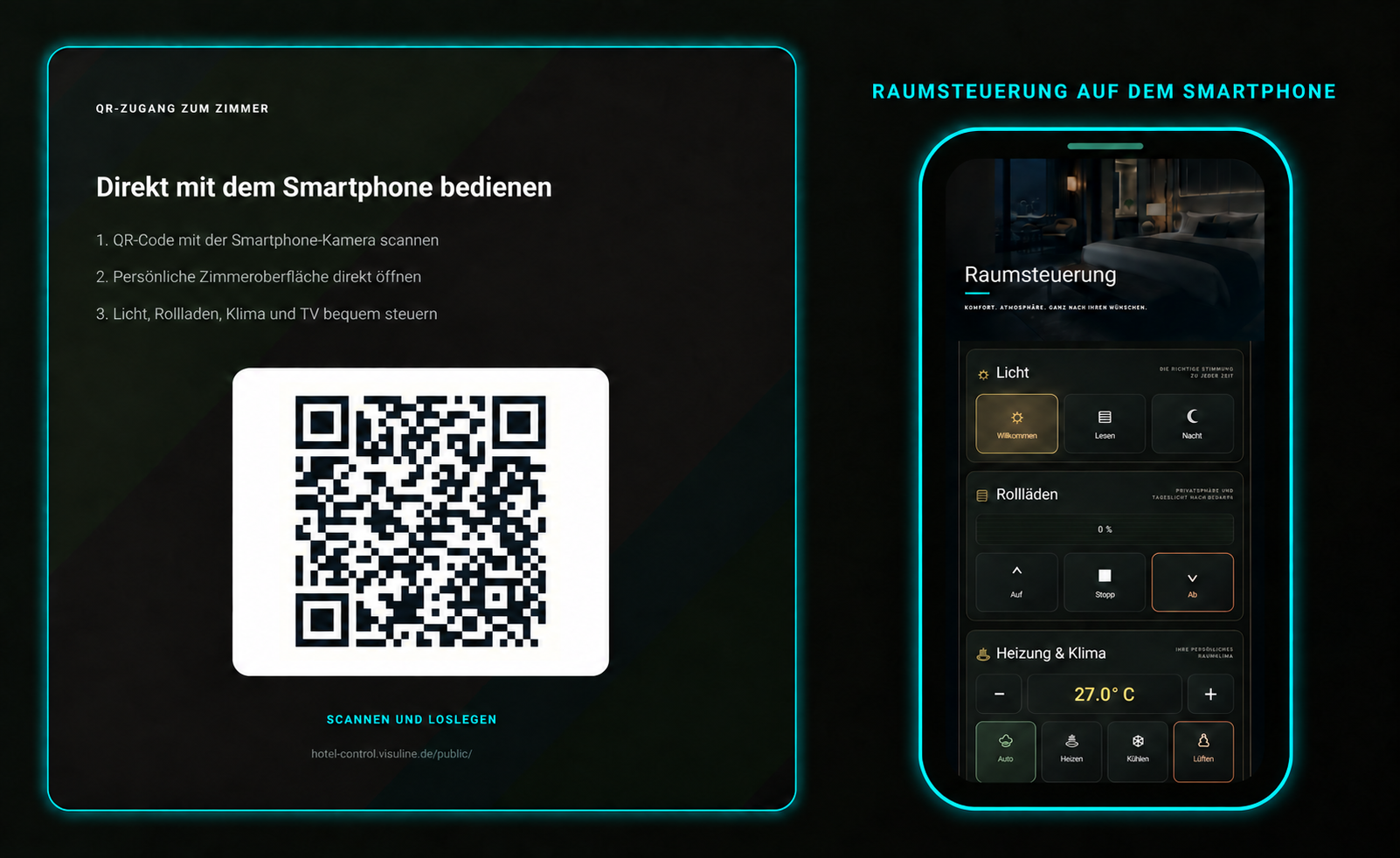 Hotel 01: QR-Zugang zum Zimmer und Raumsteuerung auf dem Smartphone