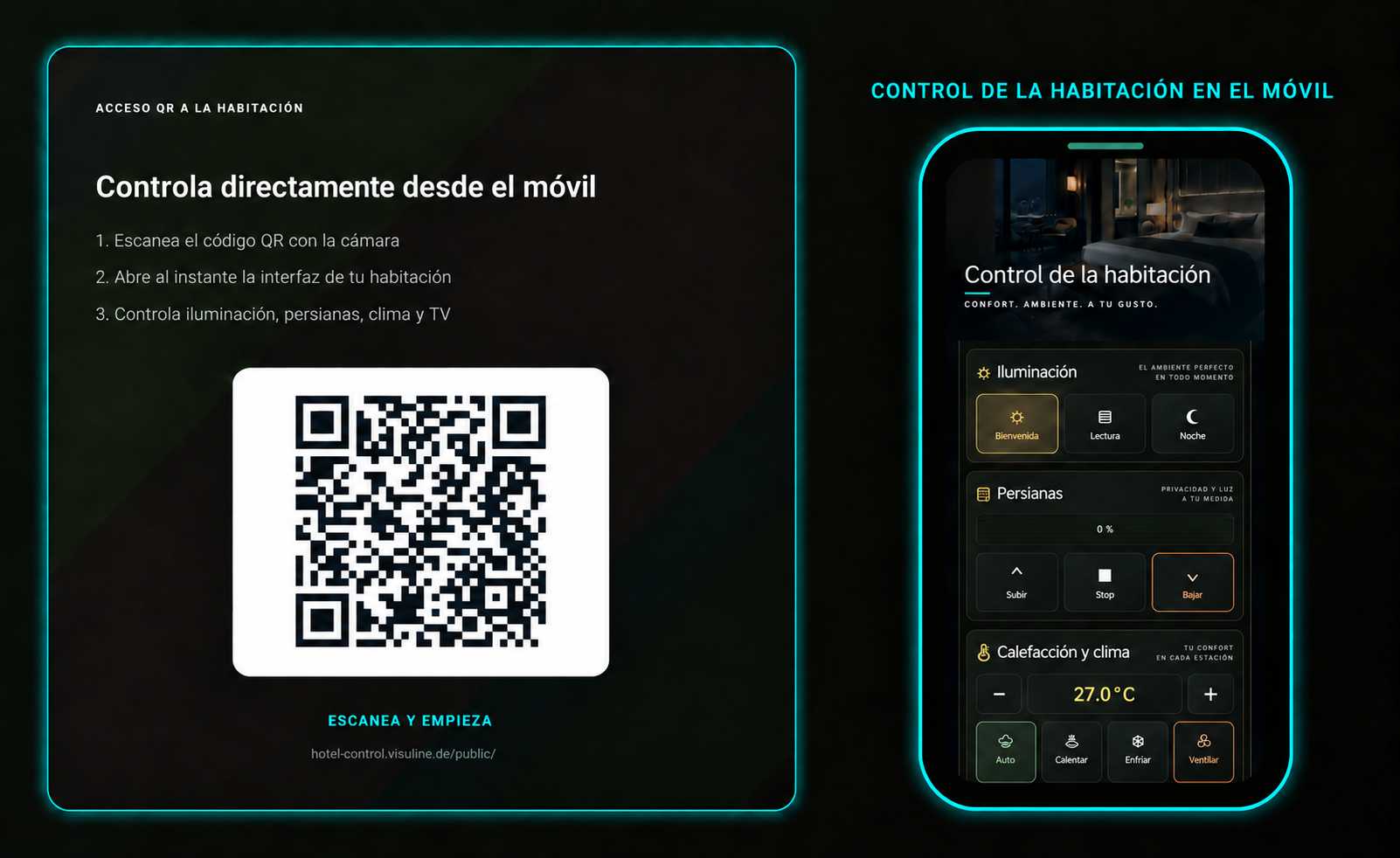 Hotel 01: acceso QR y control de la habitación desde el móvil