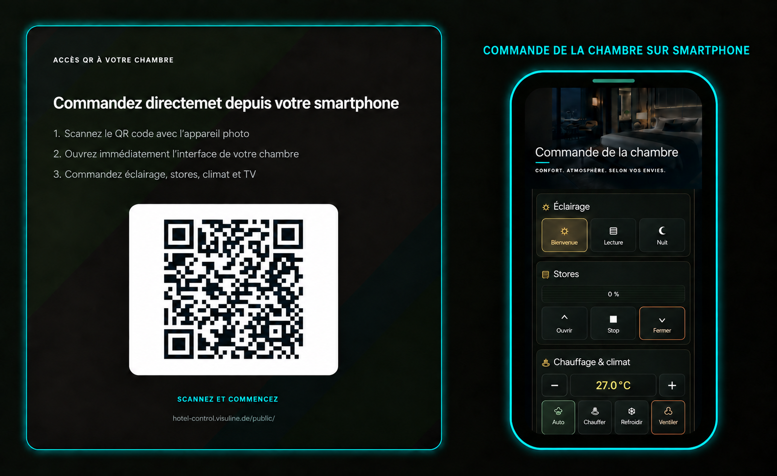 Hotel 01 : accès QR à la chambre et commande sur smartphone